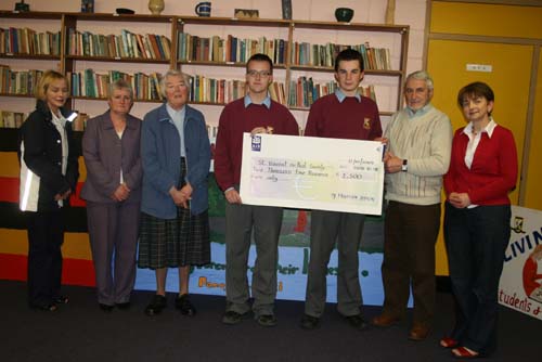 Members of Millstreet Vincent de Paul accepting a €2,500.00 cheque from Transition Year Students following the very successful Fashion Show at Millstreet Community School.