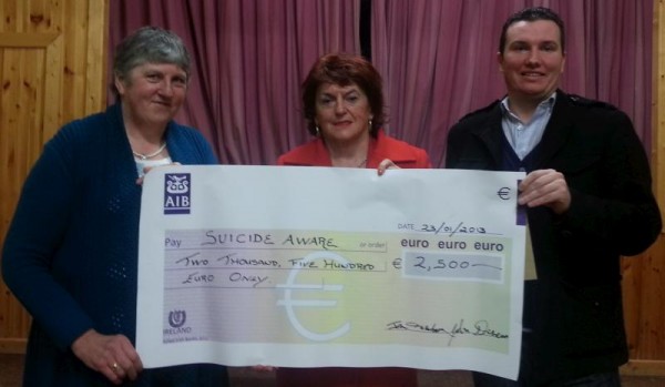 2013-01-23 Mary Buckley, Pat Behan, and John F Kelleher at the presentation of the proceeds from the Mushera Christmas Day Climb to Suicide Aware