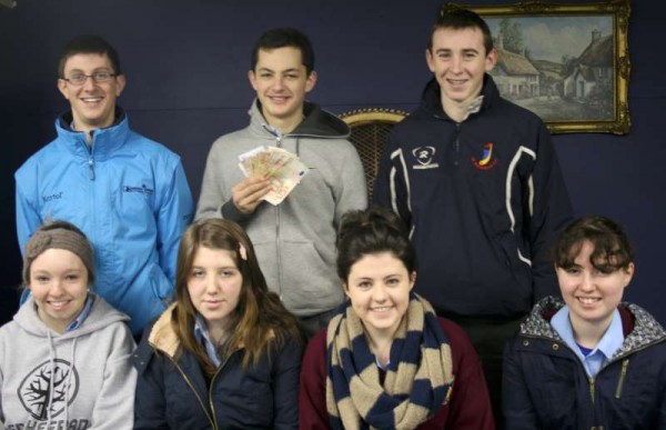 Photo (back row left to right):Conor Twomey, Oisin Murphy (carrying a valuable prop from the play), Nathan Harman<br /><br /> (Front row left to right):Muireann Buckley, Emma Kelleher, Eimer Pigott, Marie Farrell.<br /><br /> 