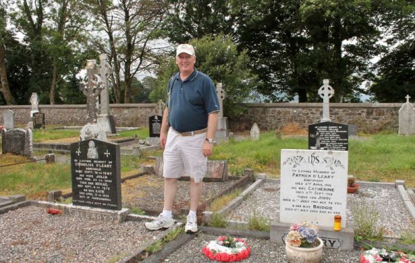 Patrick O'Leary of Louisville, Kentucky, USA pictured at Drishane Cemetery on Sunday as he successfully traced his Adrivale (Millstreet) roots.  I recorded Patrick's impressive description of his excellent research.   He was delighted to have visited Millstreet as part of an overall Irish tour.  He truly felt very much at home here during his brief visit.   He has worked in the past in the American Presidential Helicopter Squadron -  definitely a highly prestigious role.  He expressed sincere thanks also to Mary (nee O'Leary, Minor Row, Millstreet) Gleeson who lives in Wicklow for her very kind and much appreciated assistance in his roots research.  (S.R.)