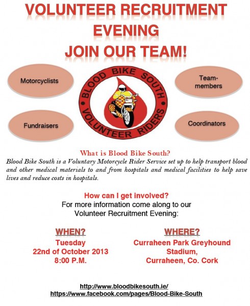 2013-09-20 Blood Bike South - Volunteer Riders - Recruitment Evening - poster