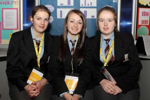 Millstreet Community School Students Amy McSweeney, Emma Browne and Rachel O'Brien at the BT Young Scientist and Technology Exhibition 2014 which is taking place all this week at the RDS Dublin. 