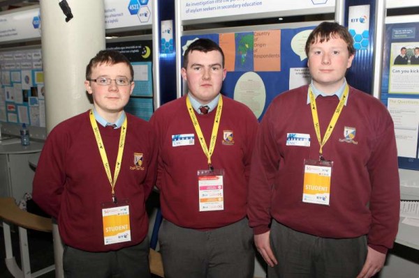 Millstreet Community School Students Stefan Healy, Keith Dineen and Michael O'Keeffe at the BT Young Scientist and Technology Exhibition 2014 which is taking place all this week at the RDS Dublin. 