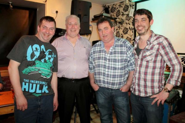 Pictured at "The Pub" in Carriganima following the hugely successful musical performance by Matt Keane and Colm Naughton on Saturday night (8th March 2014).  From left - Seán Murphy, Matt Keane, William Fitzgerald and Colm Naughton.   Click on the image to enlarge.  (S.R.)