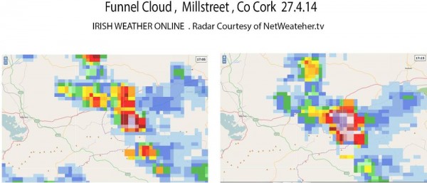 2014-04-27 Rainfall Radar at the time of the Funnel Cloud - from netweather