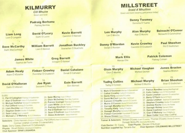 2014-10-04 Millstreet v Kilmurray - team sheets-800