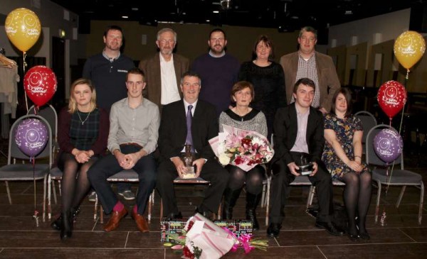 Pictured with his wife, Anne and extended Family, Sgt.  Paul O'Donovan was accorded much richly deserved praise at the Wallis Arms Hotel on Thursday, 2th Jan. 2015 at his Retirement Party.   Sgt. Paul's superbly dedicated career in the Gardaí began in 1982 and ends today on 10th Jan. 2015.  Here we share a selection of images recording some of the many presentations made to Sgt. Paul.   Click on the pictures to enlarge.  (S.R.)