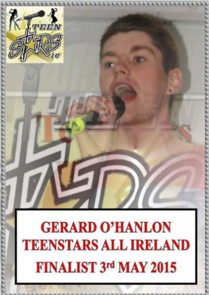 Congratulations to Gerard O' Hanlon from Laught, Rathcoole on reaching the All Ireland Final of Teenstars Singing Contest. Gerard powered through a Sam Smith number " Lay Me Down" and so far has impressed all the judges with his unique vocals. Gerard needs your support on Sunday the 3rd of May in the Westgrove Hotel Clane County Kildare. Tickets are available from Gerard at €15 per ticket. So all lets get all the Millstreet crew behind Gerard in his quest to be Teenstars All Ireland champion 2015 !