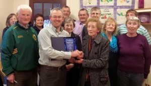 2015-04-15 Presentation was made to Kathleen Crowley this evening for service to Millstreet Tidy Town Association that has spanned over 3 decades