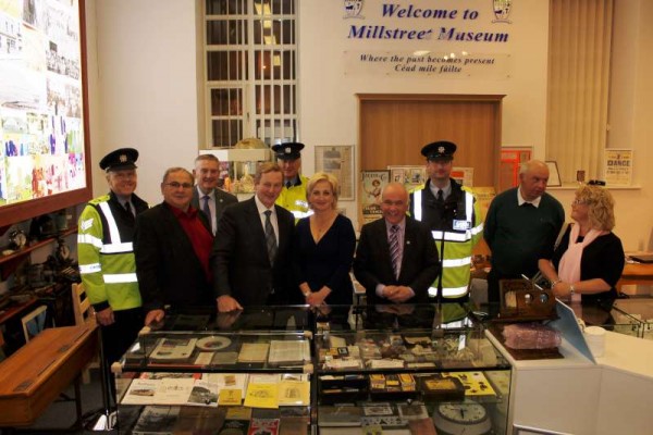 On Friday, 12th June 2015 we were greatly honoured that Taoiseach Enda Kenny visited Millstreet Museum & Tourist Information Centre.   He showed enormous interest in a variety of our historic exhibits including the Knock Piglrimage Poster of 1962 and in hearing about our arrival at Claremorris Station in Co. Mayo on that histroric occasion. Click on the images to enlarge.  (S.R.)