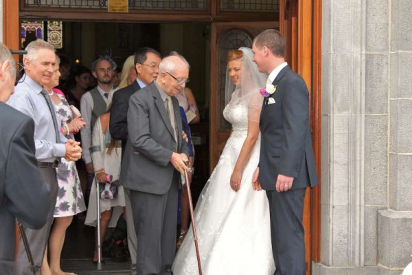 Brother Vincent Corkery chats with the Happy Couple - Georgina & Mark - following Saturday's wonderful wedding at St. Patrick's Church. The Brothers are now on their way back to Malaysia hving been special guests at the wedding. Click on the images to enlarge. (S.R.)