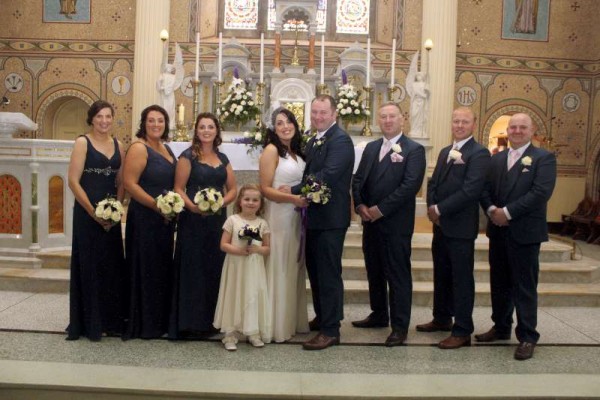 Best Man Douglas Twomey, Groomsmen Mickey Hartnett and Trevor Heffernan Chief Bridesmaid Jeanette Collins Bridesmaids Jeanne Barrett and Rose O'Connell Flowergirl Ruby Lehane. Many thanks to Fr. James McSweeney for the superb picture of Saturday's Wedding. (S.R.) 