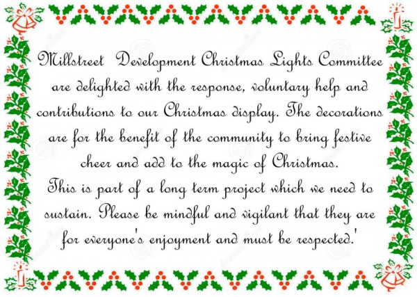 2015-12-03 Christmas Lights Message from Millstreet Development Group