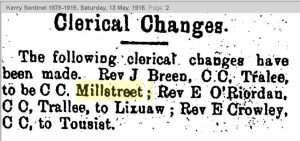 1916-05-13 Fr Joe Breen to move to millstreet